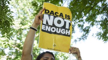 WASHINGTON, DC - JUNE 15: Immigration advocates rally to urge Congress to pass permanent protections for DACA recipients and create a pathway to citizenship, near the U.S. Capitol June 15, 2022 in Washington, DC. In 2012, President Barack Obama and his administration introduced the Deferred Action for Childhood Arrivals (DACA) program, protecting eligible immigrants who came to the United States as children from deportation. In 2020, the U.S. Supreme Court upheld the DACA initiative in a 5-4 ruling. (Photo by Drew Angerer/Getty Images)