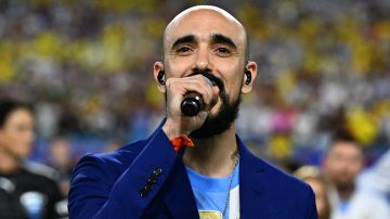 Argentine singer Abel Pintos sings Argentina national anthem before the Conmebol 2024 Copa America tournament final football match between Argentina and Colombia at the Hard Rock Stadium, in Miami, Florida on July 14, 2024. (Photo by Chandan Khanna / AFP) (Photo by CHANDAN KHANNA/AFP via Getty Images)